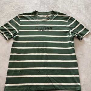 GUESS Men's Green Striped T-Shirt